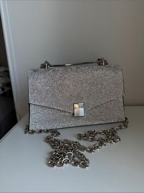 Aldo Silver Crystal Mini Crossbody Bag with Chain Strap